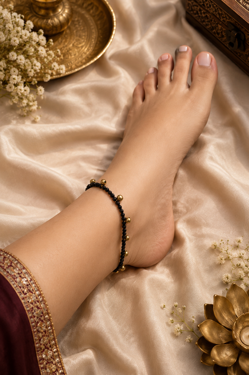 Celeste Beaded Anklet – Midnight Black