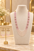 Blush Rose Pink Multi-Strand Beaded & Pearl Necklace Set