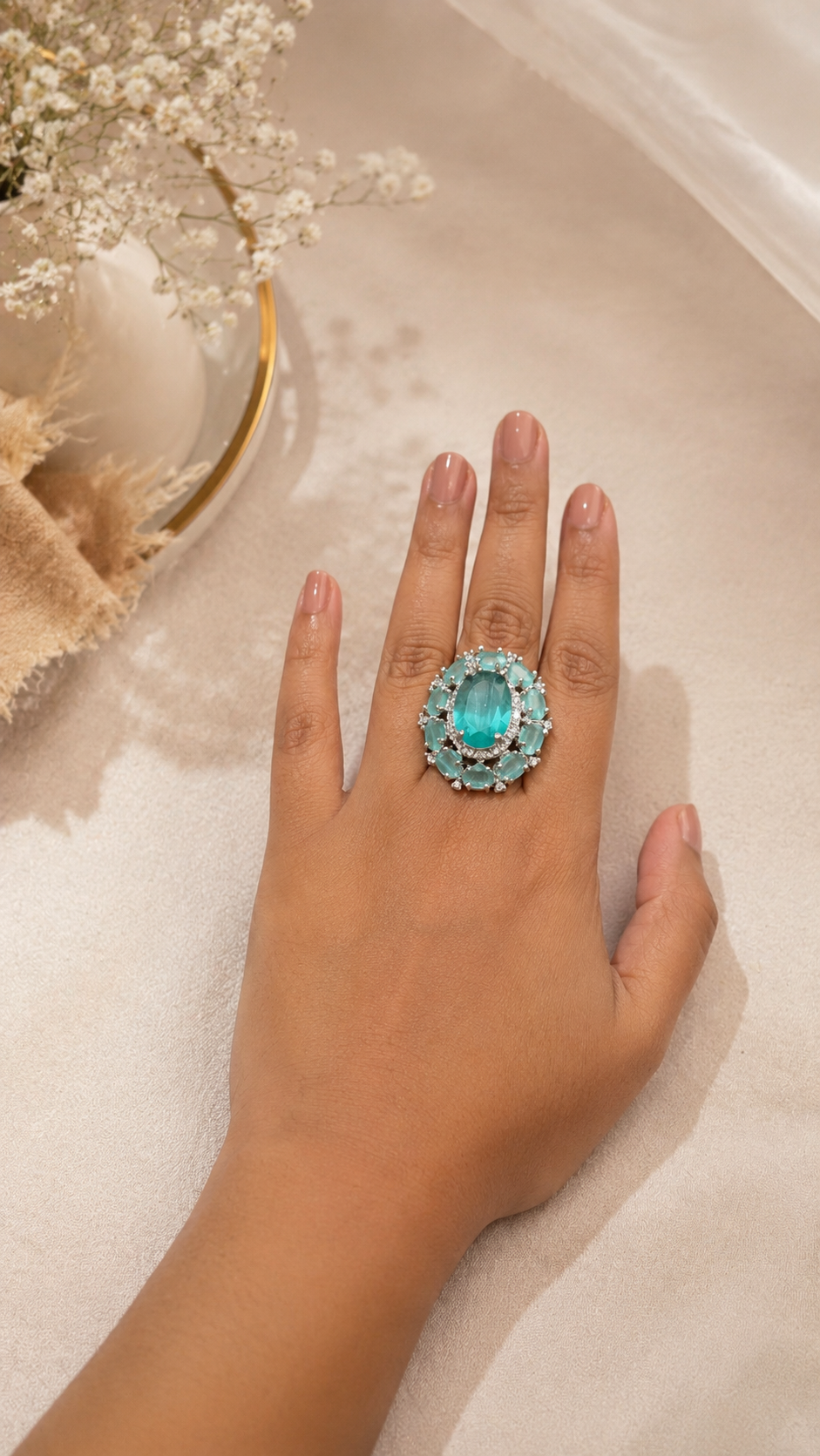 Seafoam Halo Statement Ring