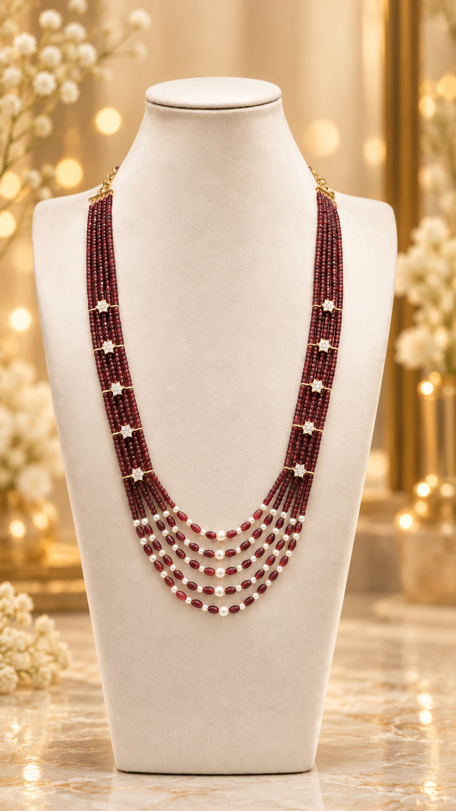 Mocha Brown Multi-Strand Beaded & Pearl Necklace