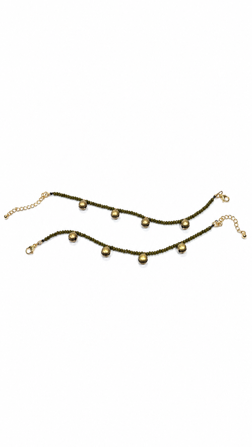 Celeste Beaded Anklet – Olive Green